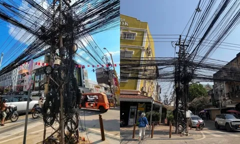 Đổ xô check-in cây cột điện chằng chịt ở Lào