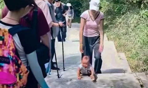 Gia đình gây chú ý vì để con trai 9 tháng tuổi leo núi
