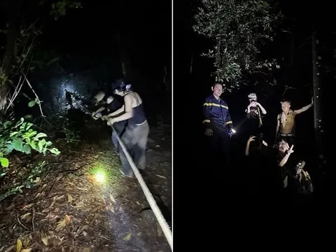 Hơn 4 giờ giải cứu nhóm khách trẻ mắc kẹt trên núi Hàm Lợn
