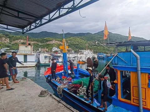 Cảnh khách chen chúc với tàu cá trên vịnh Vĩnh Hy