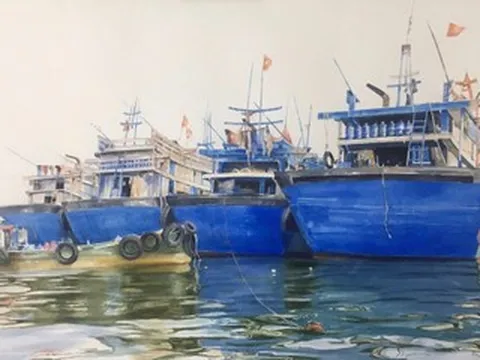 Cảnh biển thanh bình trong tranh của họa sĩ đất Cảng