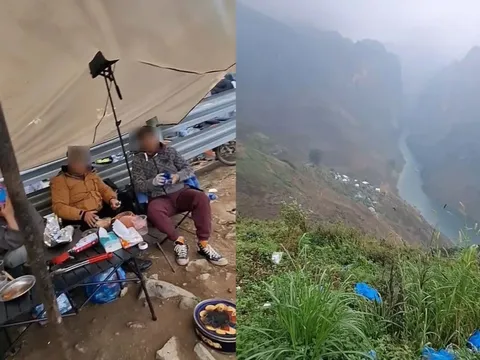 Phản cảm cảnh dựng lều bạt, mở tiệc ăn uống trên đèo Mã Pì Lèng