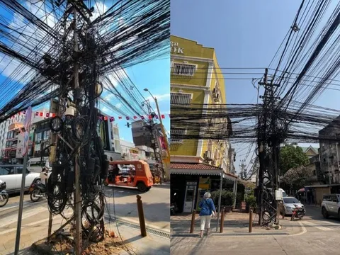 Đổ xô check-in cây cột điện chằng chịt ở Lào