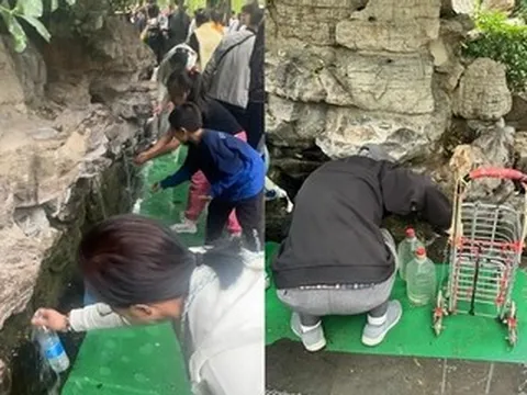 Du khách xếp hàng dài lấy nước suối 'đệ nhất thiên hạ'
